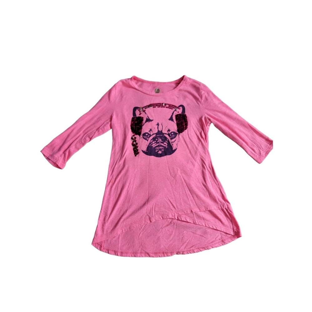 Total Girl Pink Bulldog Sequins Tunic Top Shirt 10/12